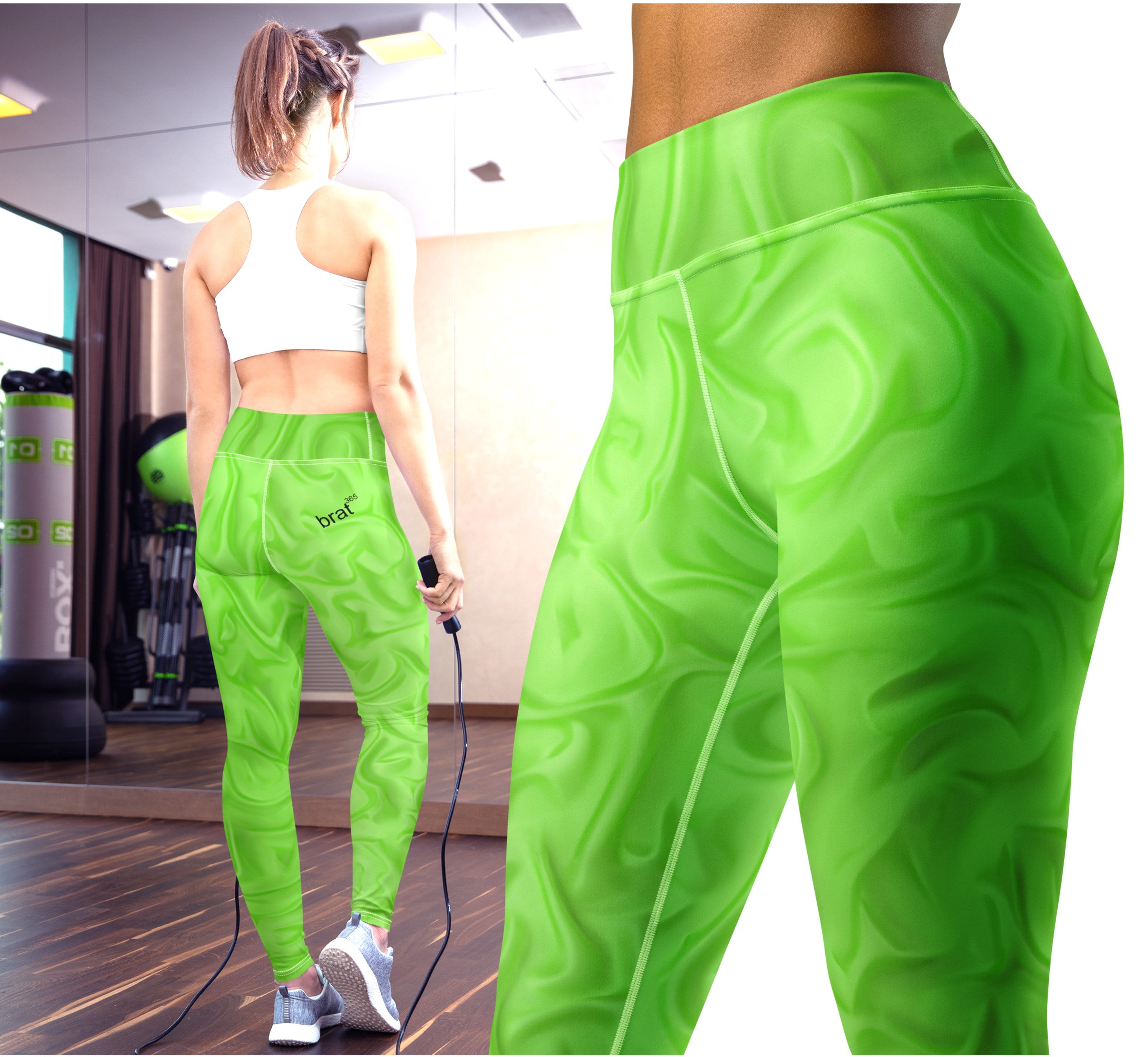 Lime Green Dance leggings. Gym or Workout High Waist Leggings. Yoga Pants. "Brat365" Streetwear by WickedYo.
